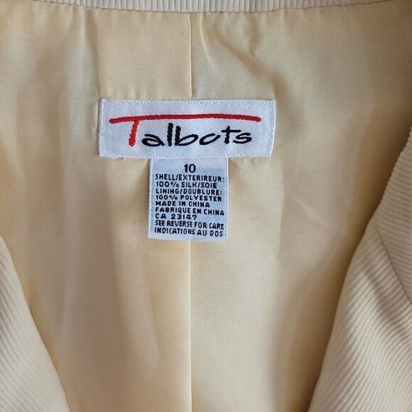 Talbots 100% Silk Rich Elegant Creamy Yellow Blazer Jacket 10W Lined Long Sleeve - Picture 8 of 16